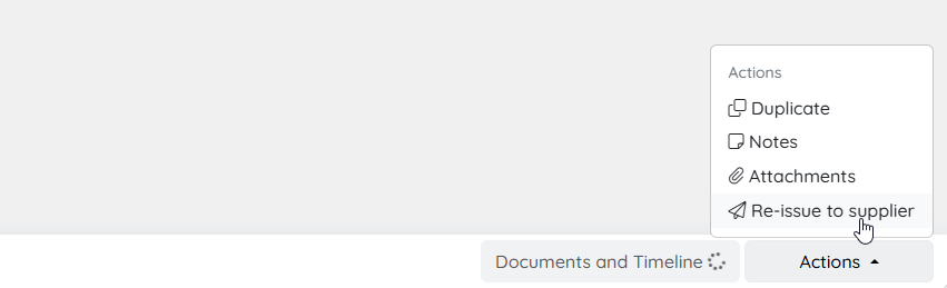 Re-issue to supplier option in Actions menu