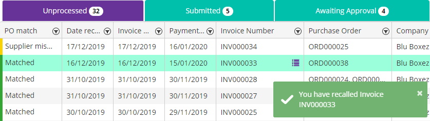 unprocessed invoices definition